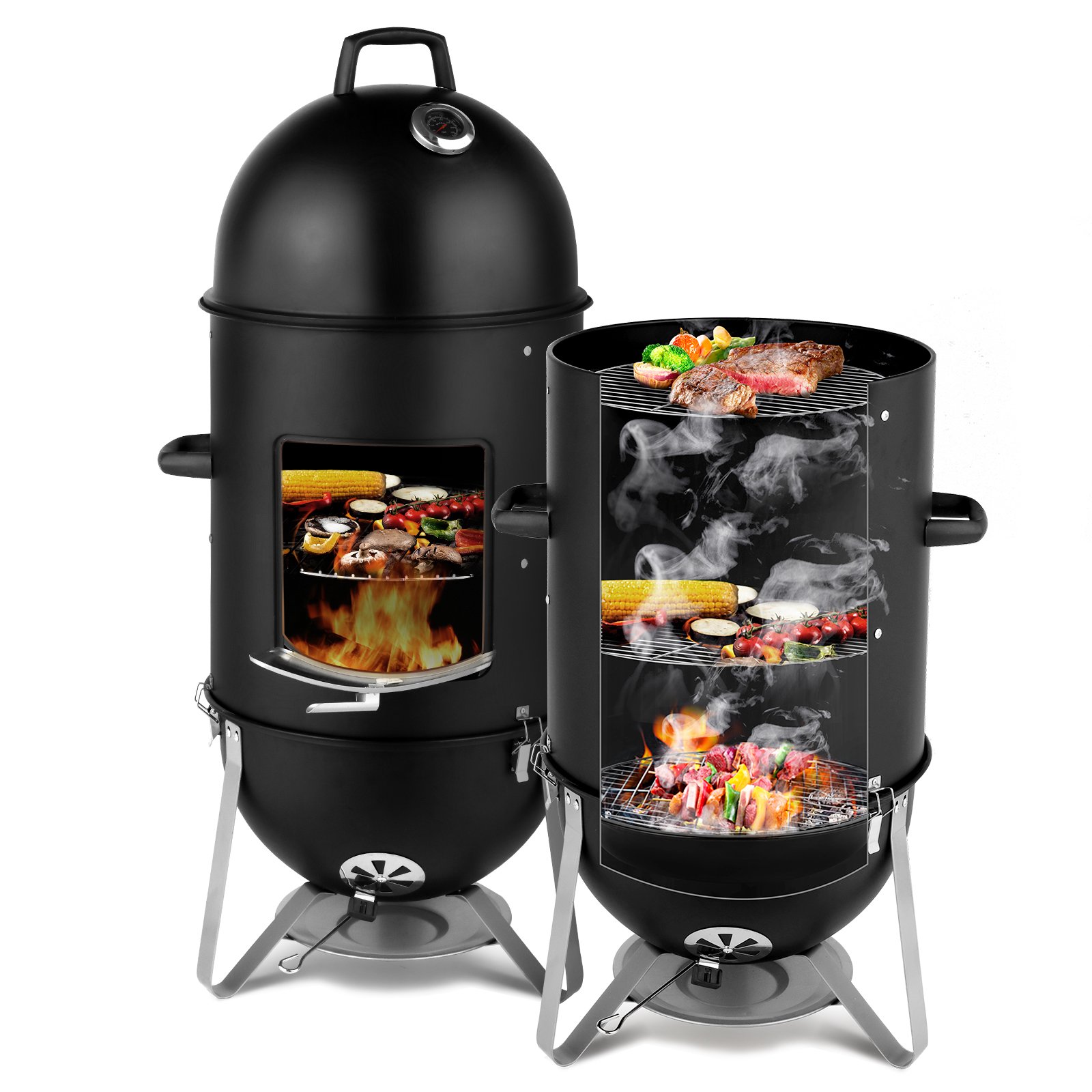 48x48x119cm Black 3-layer Oval Cylinder Smoker Iron Charcoal Grill 48x48x119cm Black 3-layer Oval Cylinder Smoker Iron Charcoal Grill